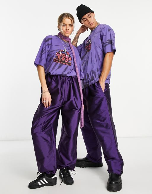 COLLUSION Unisex – Spodnie bojówki oversize w opalizującym fioletowym kolorze
