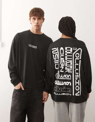 COLLUSION Unisex - Sports Airtex - T-Shirt mit Logoprint-Schwarz