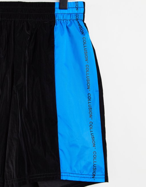 COLLUSION Unisex - Sportshort in zwart met blauw inzetstuk, 2 van 4