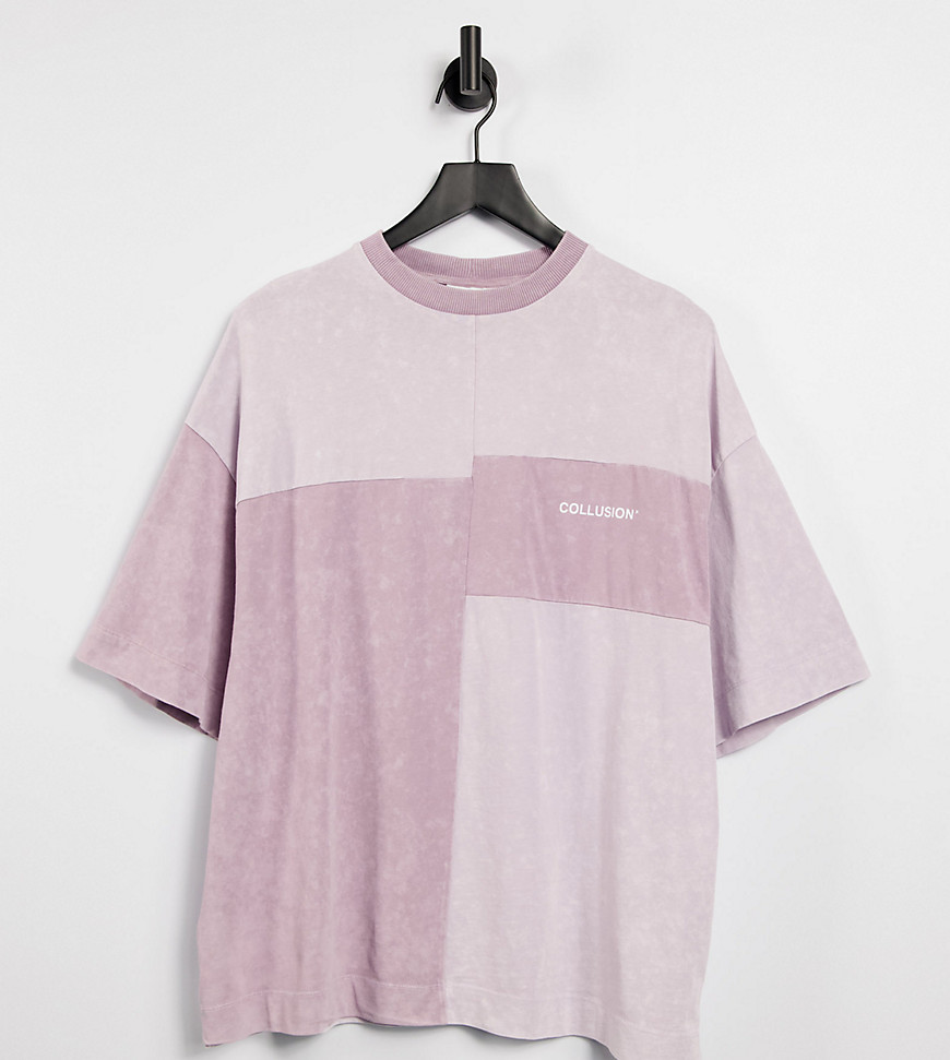 COLLUSION Unisex – Stentvättad lila oversized t-shirt med panelsydd design