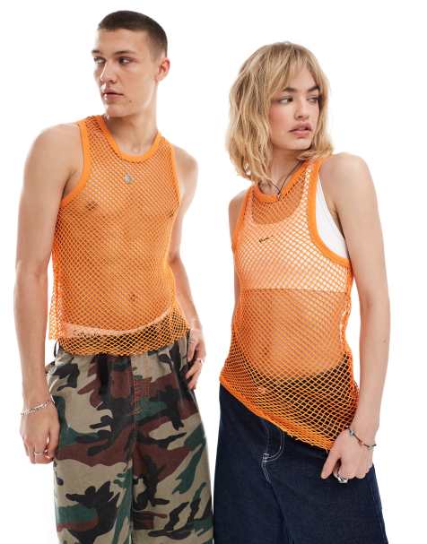 COLLUSION Unisex – Strand-Trägertop in Orange aus grobem Netzstoff - view 1