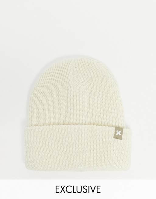 COLLUSION Unisex – Strickmütze in Ecru mit Logo
