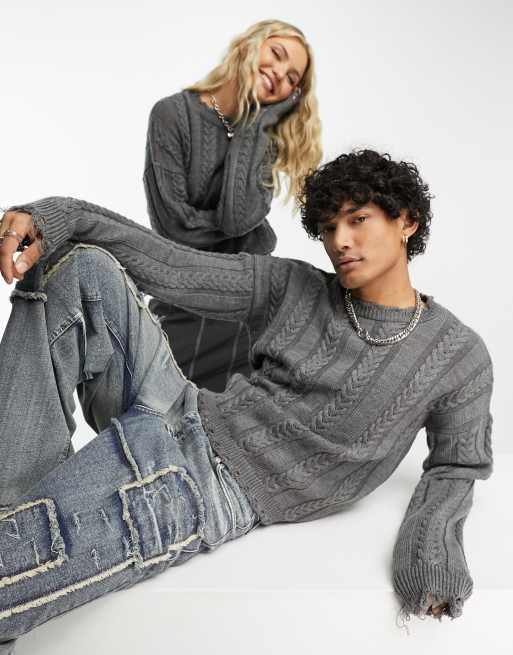 COLLUSION Unisex – Strickpullover in Anthrazit mit Strukturdetail
