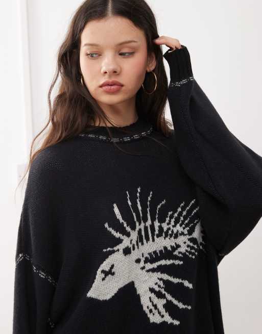 COLLUSION Unisex - Strikket sweater med fiskebensprint, 4 af 4