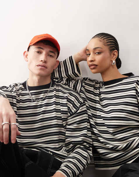 COLLUSION Unisex striped chuck on jumper in ecru & blue - view 1
