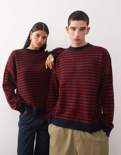 COLLUSION Unisex striped jumper in red and black - view 1