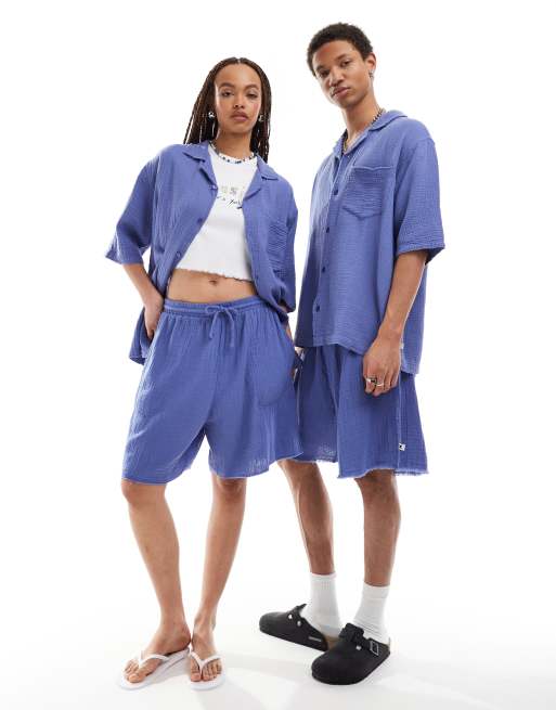 COLLUSION Unisex – Strukturierte Longline-Shorts in Lavendelblau, Kombiteil