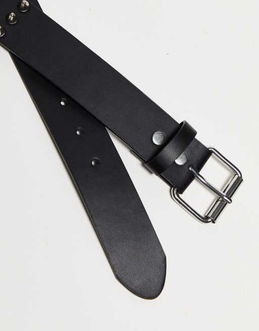 COLLUSION Unisex studded belt in black, 3 of 4