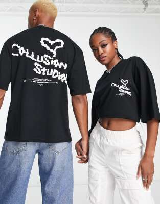 COLLUSION unisex studios back print t-shirt in black  - ASOS Price Checker