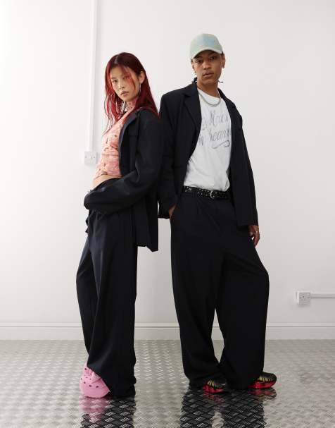 COLLUSION unisex suit trouser co-ord in navy - view 1