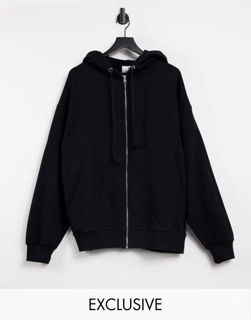 COLLUSION Unisex - Super oversized zware hoodie met rits in zwart