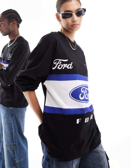 COLLUSION – Unisex – Svart, långärmad t-shirt med 'Ford Motocross'-tryck, 2 av 4