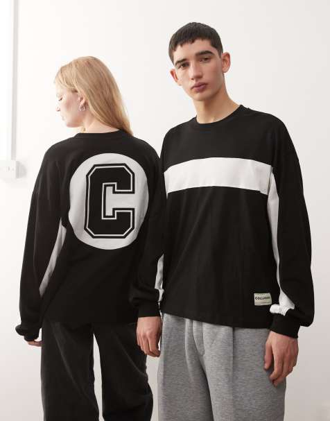 COLLUSION Unisex – Svart och vit t-shirt med boxig passform och tryck i skatestil - view 1