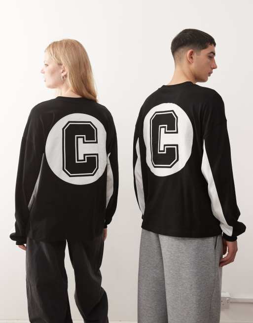 COLLUSION Unisex – Svart och vit t-shirt med boxig passform och tryck i skatestil, 2 av 4