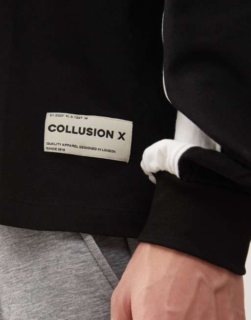 COLLUSION Unisex – Svart och vit t-shirt med boxig passform och tryck i skatestil, 3 av 4