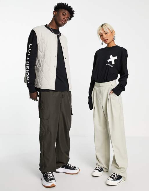 COLLUSION Unisex – Svart t-shirt med långa ärmar och logga av bomull, 3 av 4