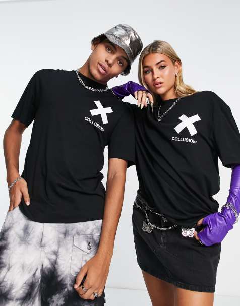 COLLUSION Unisex – Svart unisex-t-shirt med logga - view 1
