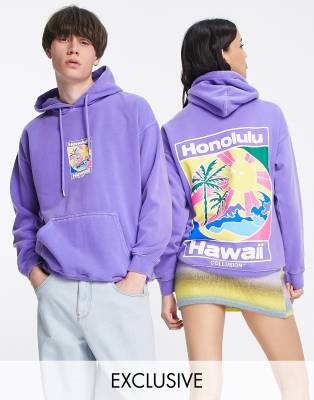 Collusion Unisex - Sweat à capuche à imprimé Hawaii - Violet | ASOS