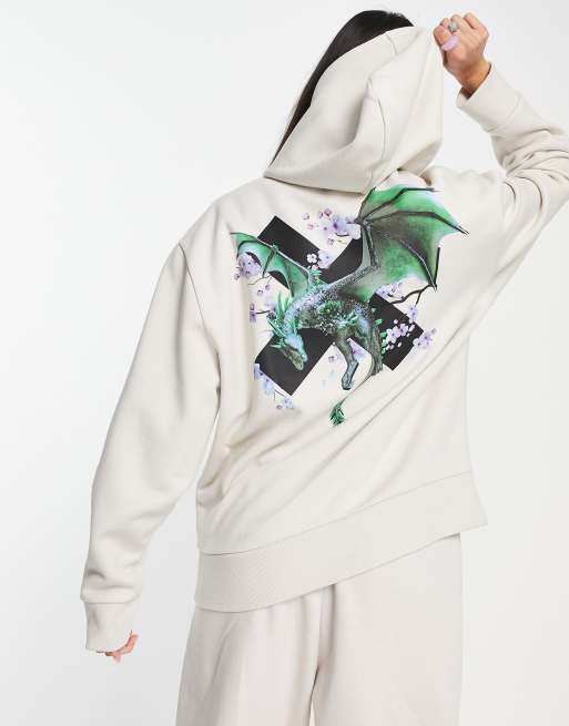 COLLUSION Unisex - Sweat à capuche d'ensemble avec logo dragon imprimé au dos - Taupe, 2 de 4