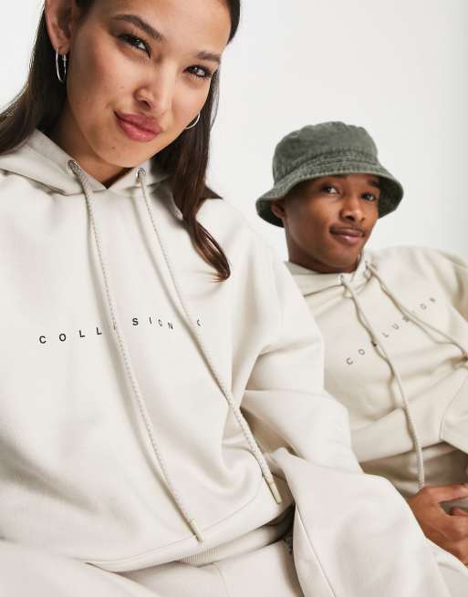 COLLUSION Unisex - Sweat à capuche d'ensemble avec logo dragon imprimé au dos - Taupe, 3 de 4