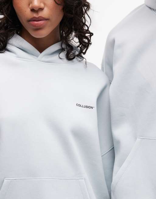 COLLUSION Unisex - Sweat à capuche oversize coupe carrée à logo - Bleu pastel, 3 de 4