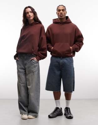 COLLUSION Unisex - Sweat à capuche oversize coupe carrée - Marron