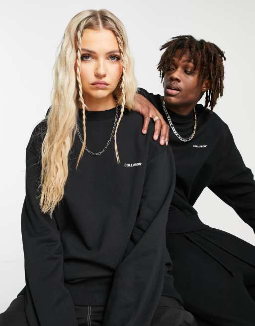 Collusion Unisex Sweat à Logo Imprimé Noir Asos