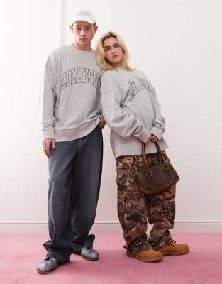 COLLUSION Unisex - Sweat oversize léger style universitaire - Gris chiné