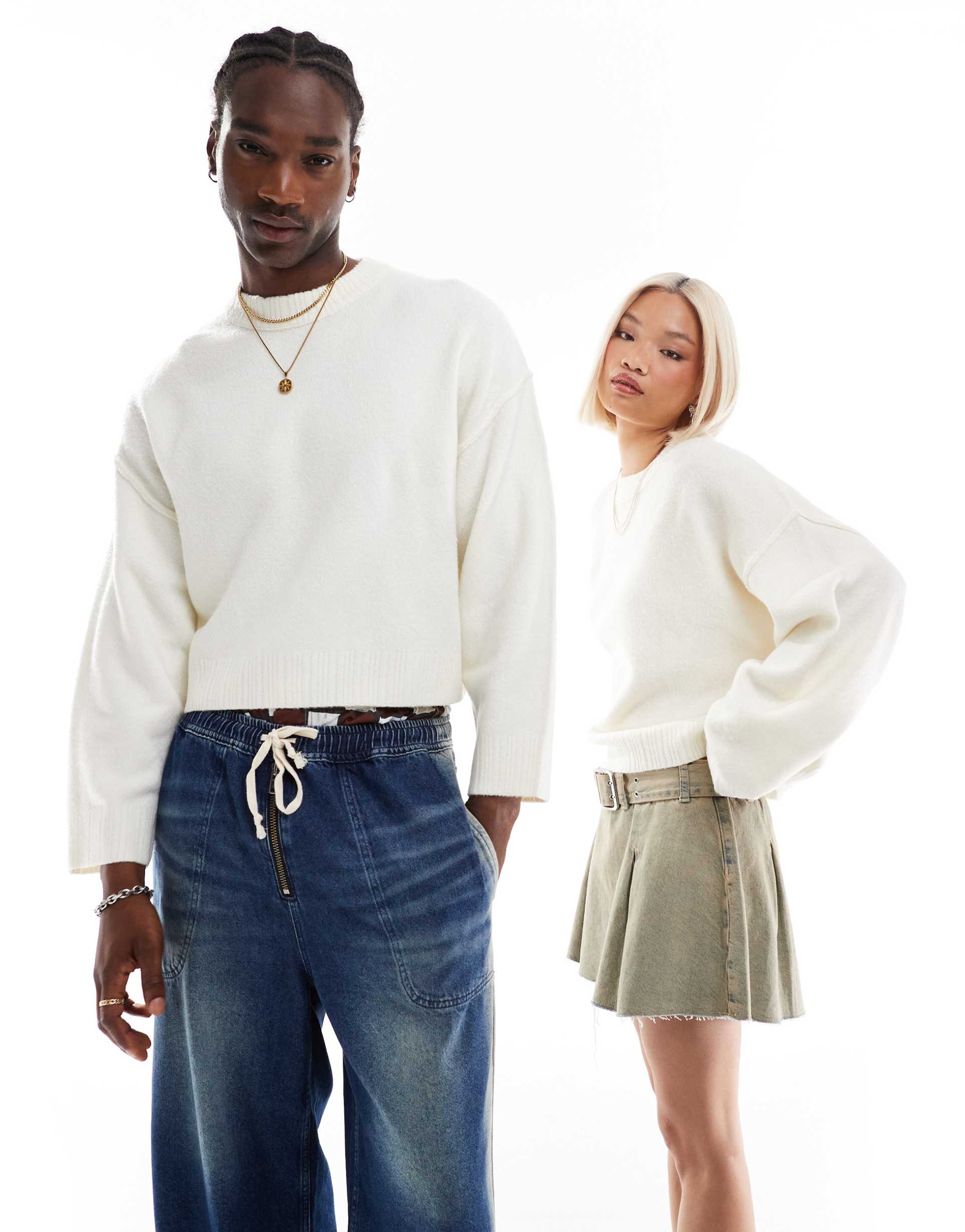 collusion unisex sweater in ecru