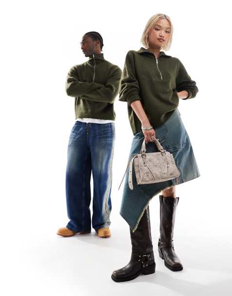 COLLUSION - Unisex sweater met rits in olijfkleur - view 1