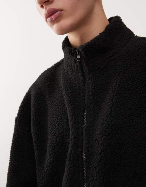 COLLUSION Unisex - Sweater van borg met opstaande boord en rits in antracietgrijs, 3 van 4