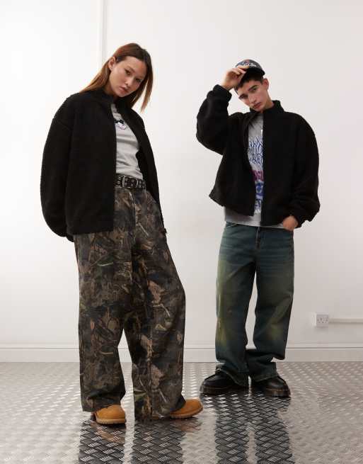 COLLUSION Unisex - Sweater van borg met opstaande boord en rits in antracietgrijs, 4 van 4