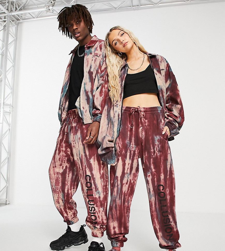 COLLUSION Unisex sweatpants with logo print in tie dye - part of a set-Multi