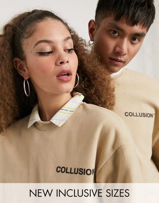 COLLUSION Unisex sweatshirt in fleece fabric with logo embroidery in stone