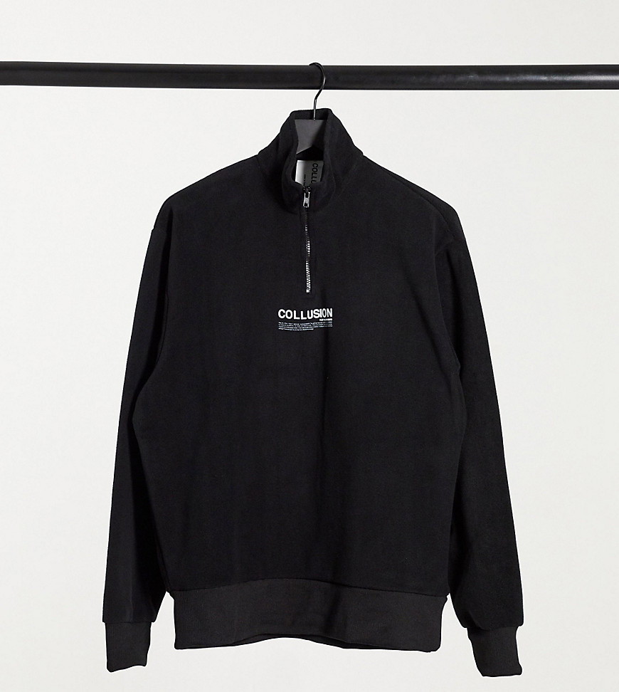 COLLUSION Unisex sweatshirt with funnel neck in fleece fabric-Black
