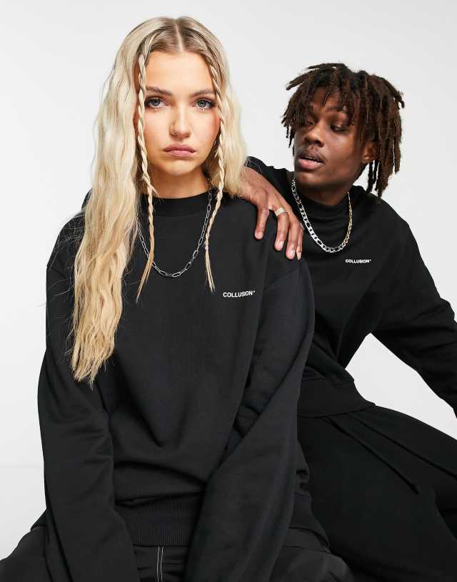 COLLUSION Unisex sweatshirt with logo print in black