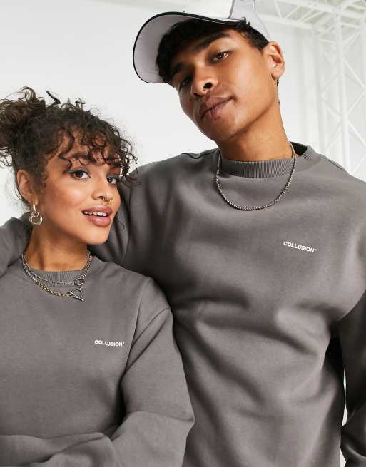 COLLUSION Unisex sweatshirt with logo print in charcoal | ASOS