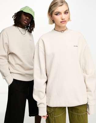 Collusion Unisex Sweatshirt With Logo Print In Ecru-white