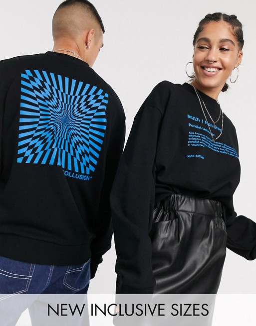 COLLUSION Unisex sweatshirt with print in black