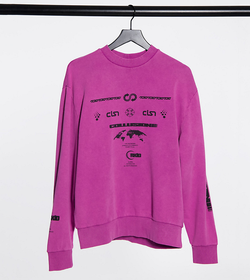 COLLUSION Unisex sweatshirt with print in pink acid wash