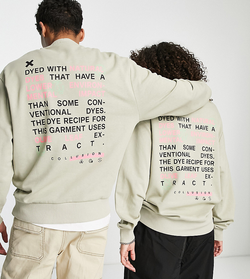 COLLUSION Unisex sweatshirt with text print in green - LGREEN