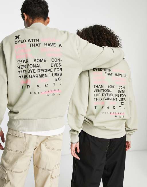 Collusion Unisex Sweatshirt With Text Print In Green Lgreen Asos