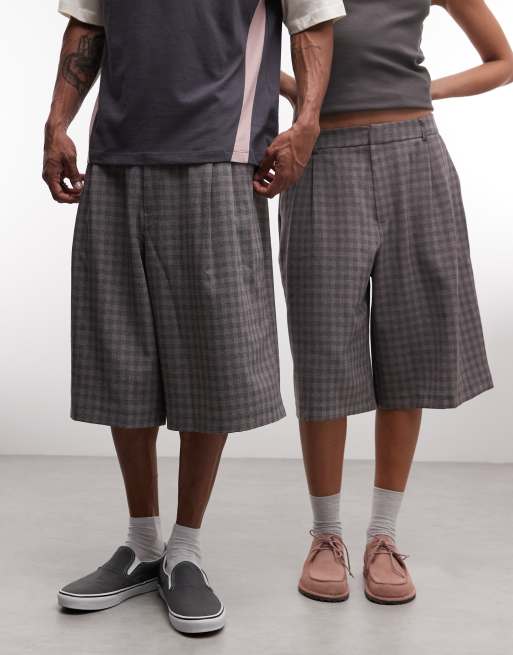 COLLUSION Unisex – Szaro-różowe eleganckie jortsy w kratę, 2 z 4