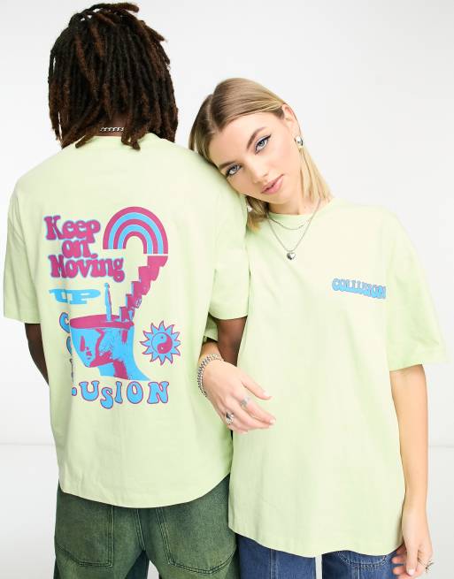 COLLUSION Unisex - T-shirt à imprimé Keep Moving - Vert pâle
