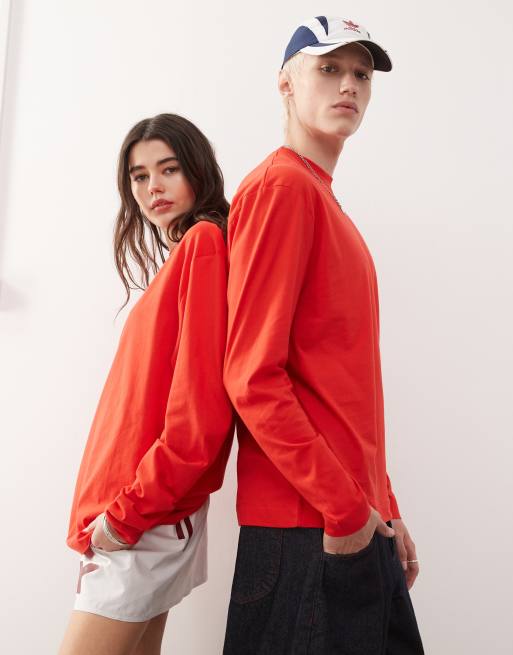 COLLUSION Unisex - T-shirt a maniche lunghe rossa