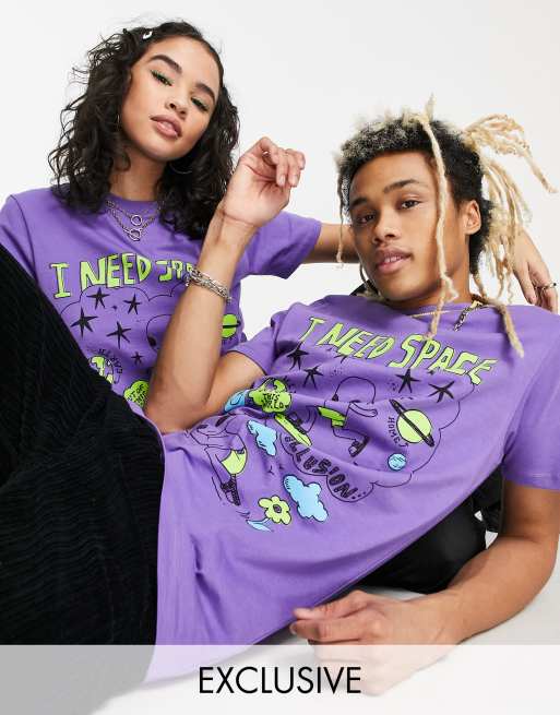 COLLUSION Unisex - T-shirt ajusté à imprimé espace
