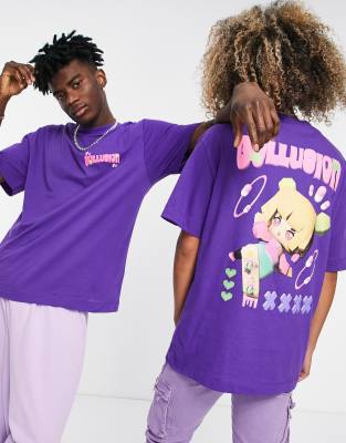 COLLUSION Unisex t-shirt with character print in purple - ASOS Price Checker