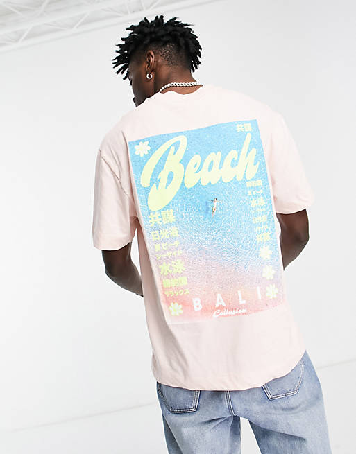 COLLUSION Unisex - T-shirt avec imprimé plage - Rose clair | ASOS