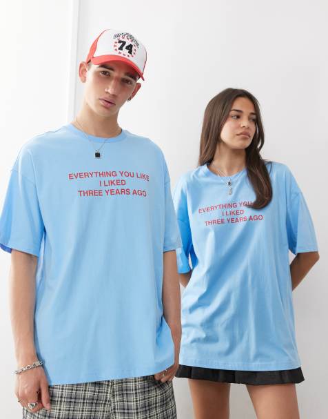 COLLUSION Unisex - T-shirt avec slogan contrastant - Bleu et rouge - view 1