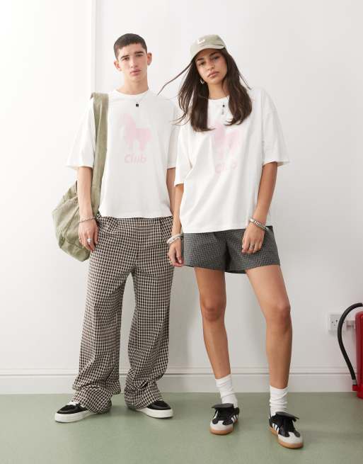 COLLUSION Unisex - T-shirt bianca con stampa di pony rosa, 2 di 4